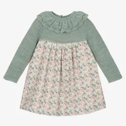 Mebi Girls Green Floral Cotton Dress Best