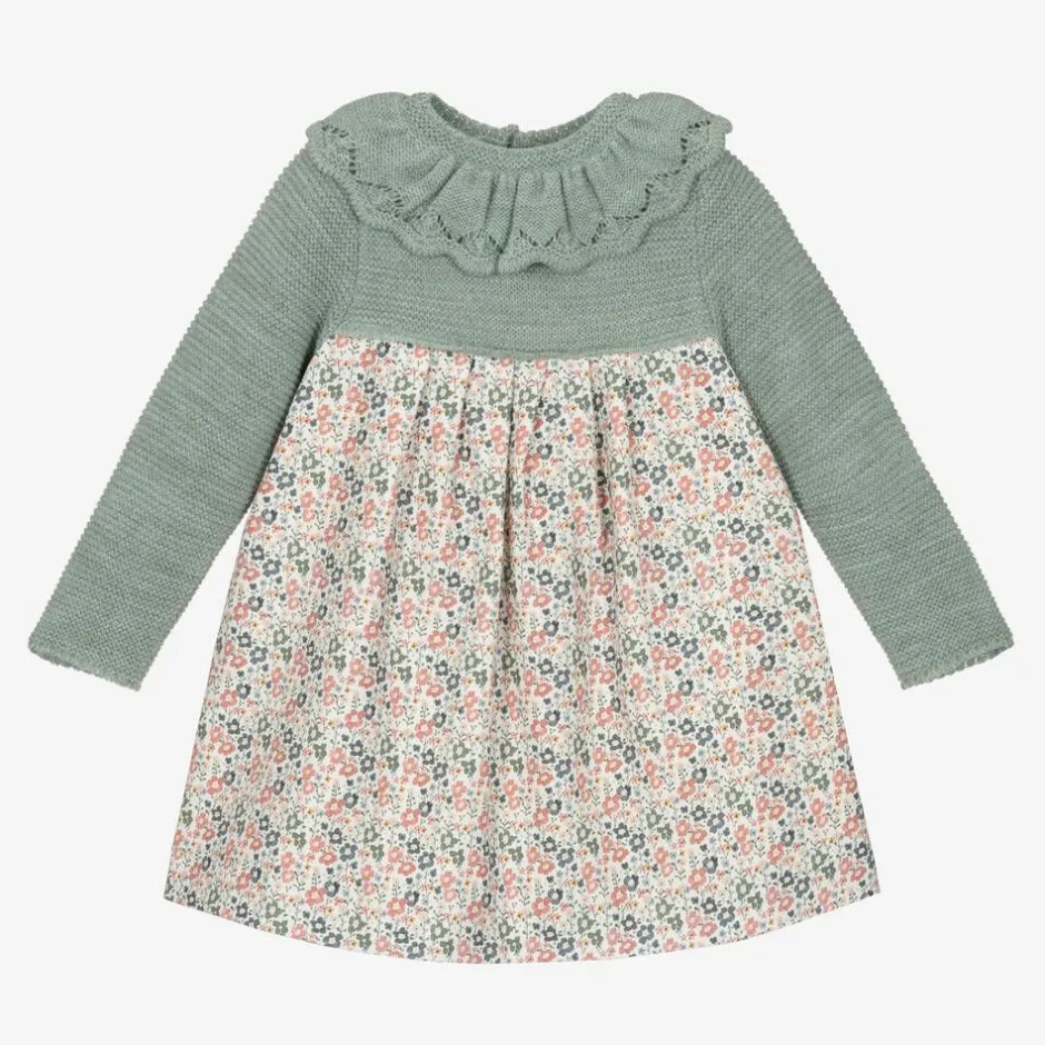 Mebi Girls Green Floral Cotton Dress Best