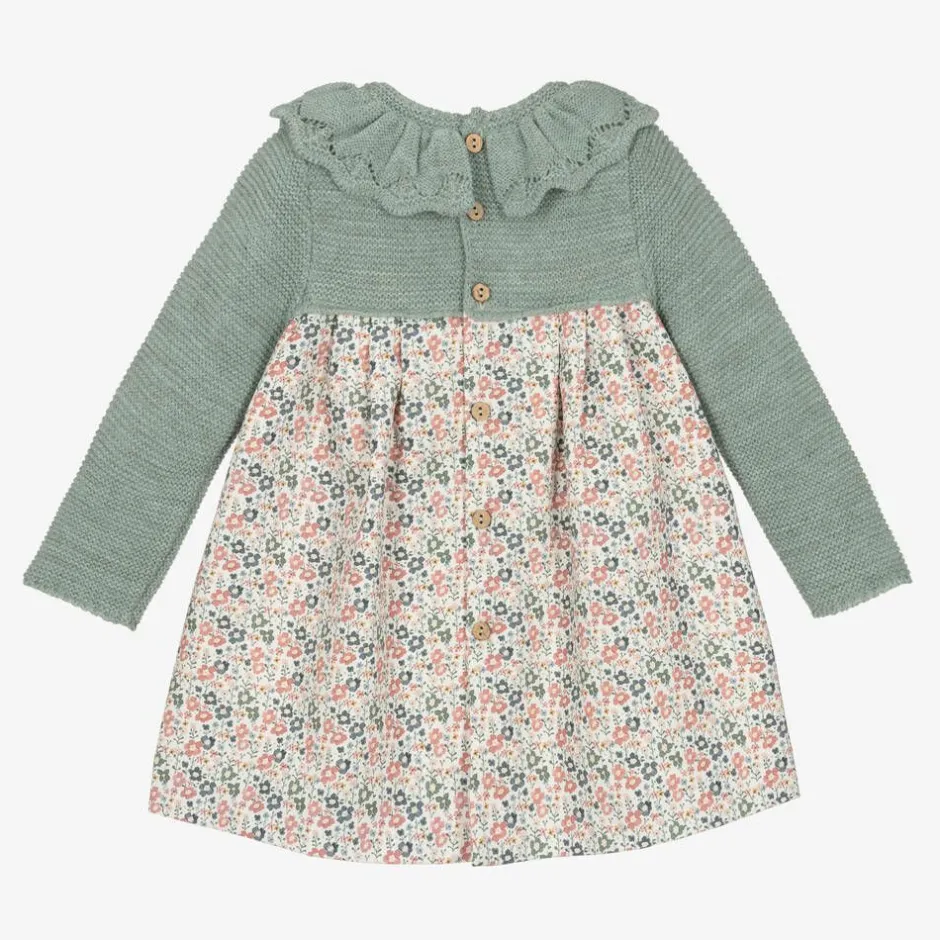 Mebi Girls Green Floral Cotton Dress Best