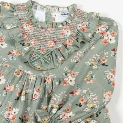 Babidu Girls Green Floral Cotton Dress Sale
