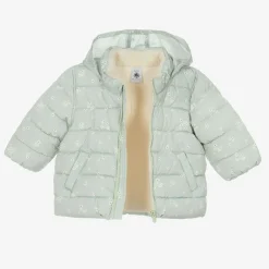 Petit Bateau Girls Green Floral Hooded Puffer Coat Sale