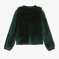 Molo Girls Green Velour Ruffle Blouse Aventurine Clearance
