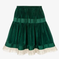 The Middle Daughter Girls Green Velvet & Lace Skirt Hot