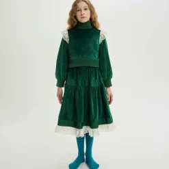 The Middle Daughter Girls Green Velvet & Lace Skirt Hot