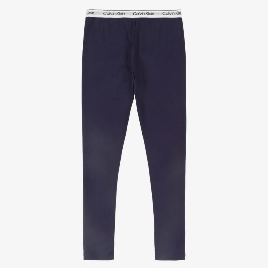 Calvin Klein Girls Grey & Blue Cotton Leggings (2 Pack) Outlet