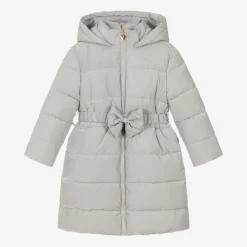 Caramelo Kids Girls Grey Bow Puffer Coat New