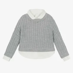 Lapin House Girls Grey Cable Knit Layered Sweater Sale