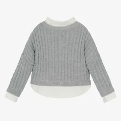 Lapin House Girls Grey Cable Knit Layered Sweater Sale