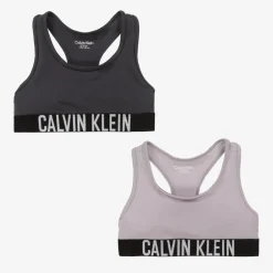 Calvin Klein Girls Grey Cotton Bralettes (2 Pack) New