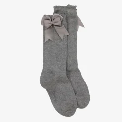 Carlomagno Girls Grey Cotton Knee Length Socks Online