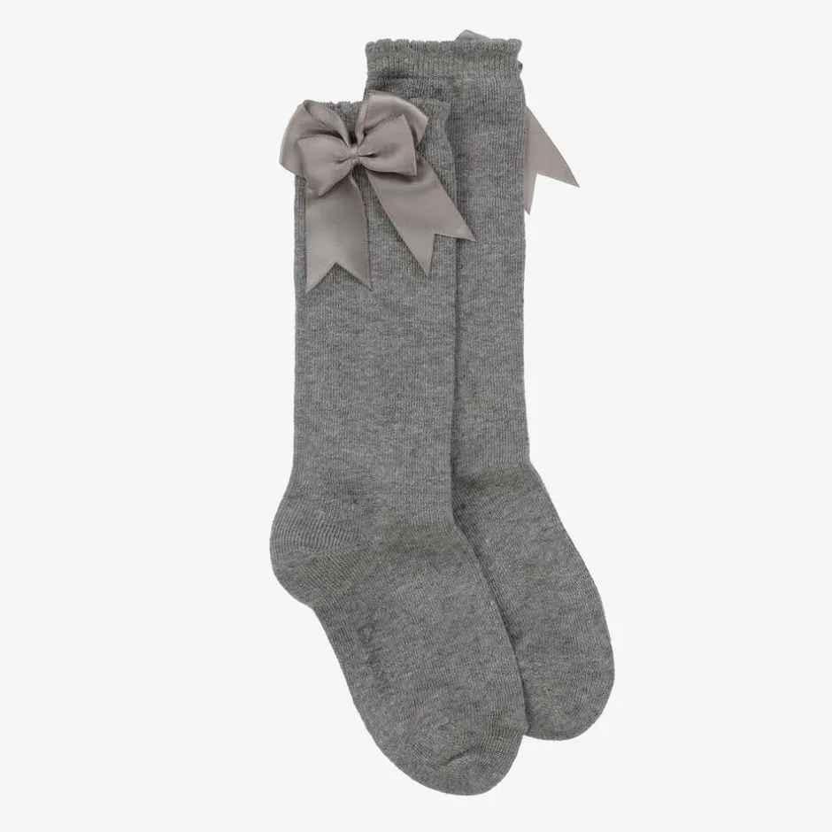 Carlomagno Girls Grey Cotton Knee Length Socks Online