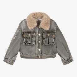 Monnalisa Girls Grey Denim Disney Jacket