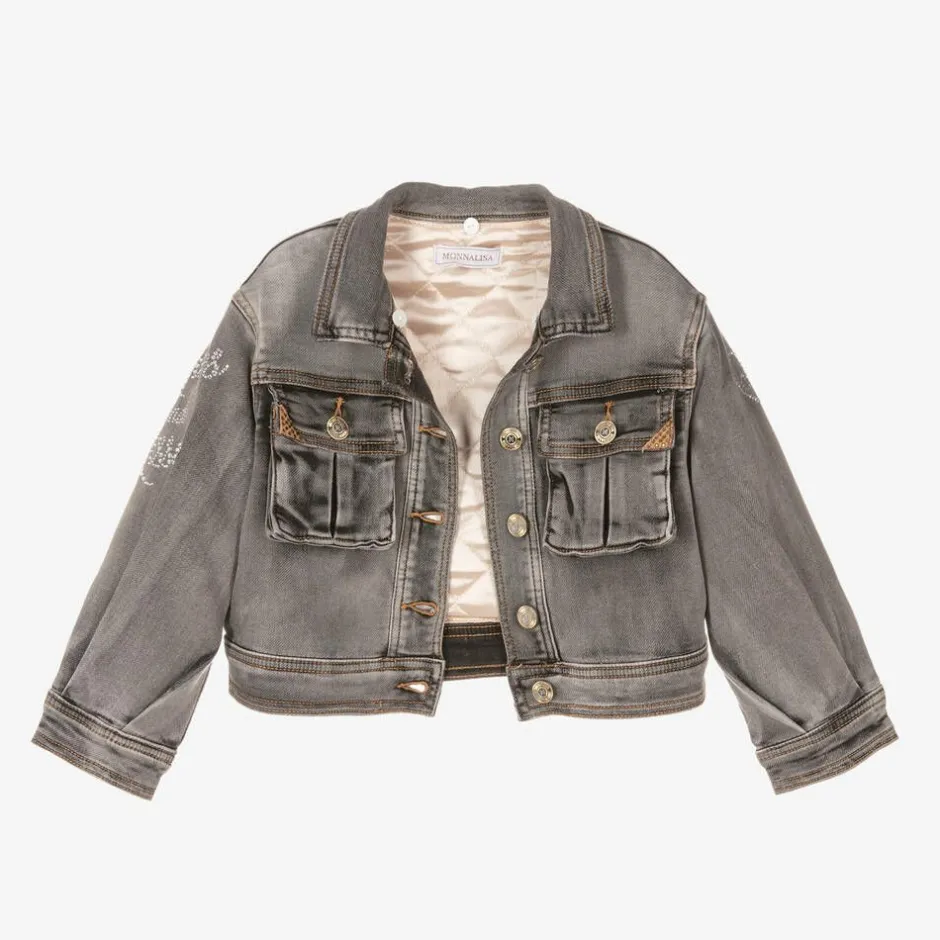 Monnalisa Girls Grey Denim Disney Jacket