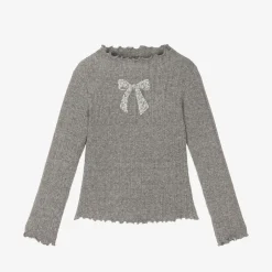 NAME IT Girls Grey Diamanté Bow Top Clearance