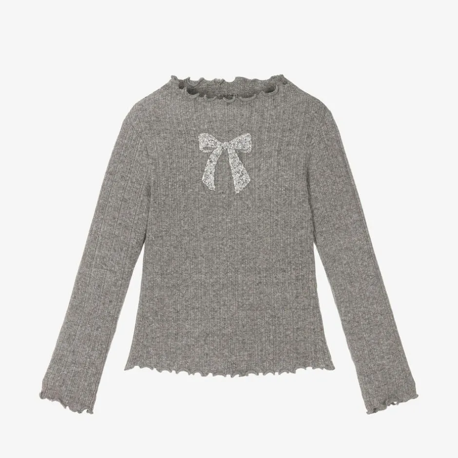 NAME IT Girls Grey Diamanté Bow Top Clearance