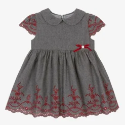 Patachou Girls Grey Embroidered Dress New