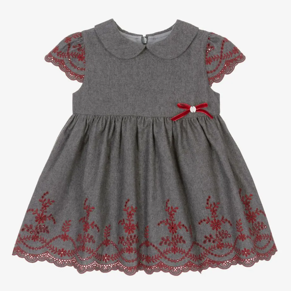 Patachou Girls Grey Embroidered Dress New
