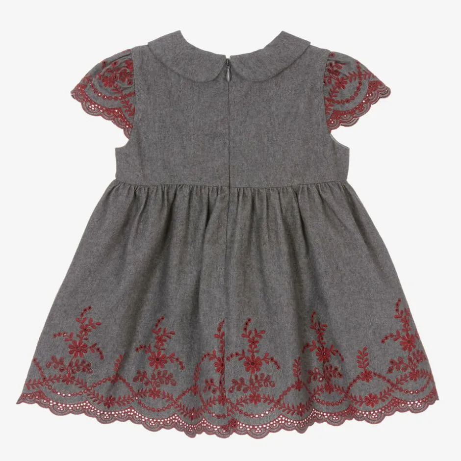 Patachou Girls Grey Embroidered Dress New