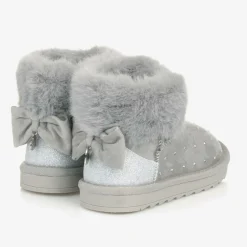 Monnalisa Girls Grey Faux Suede & Fur Trim Boots Outlet