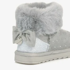 Monnalisa Girls Grey Faux Suede & Fur Trim Boots Outlet