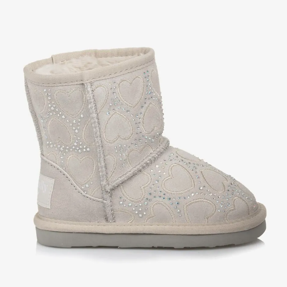 Lelli Kelly Girls Grey Heart & Diamanté Suede Boots Hot