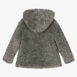 Monnalisa Girls Grey Hooded Faux Fur Coat Outlet