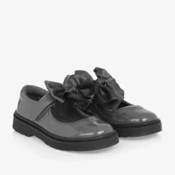 Caramelo Kids Girls Grey Patent Bow Shoes Sale