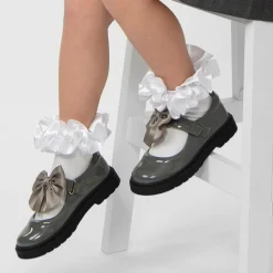 Caramelo Kids Girls Grey Patent Bow Shoes Sale