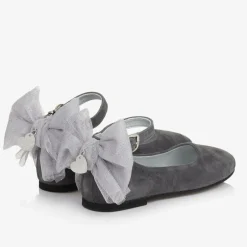 Monnalisa Girls Grey Suede Leather Bow Shoes New