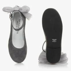 Monnalisa Girls Grey Suede Leather Bow Shoes New