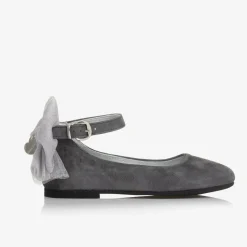 Monnalisa Girls Grey Suede Leather Bow Shoes New