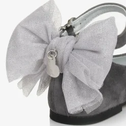 Monnalisa Girls Grey Suede Leather Bow Shoes New