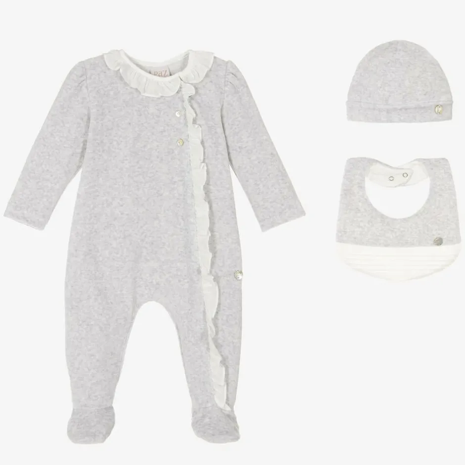 Paz Rodríguez Girls Grey Velour Babygrow Set Sale