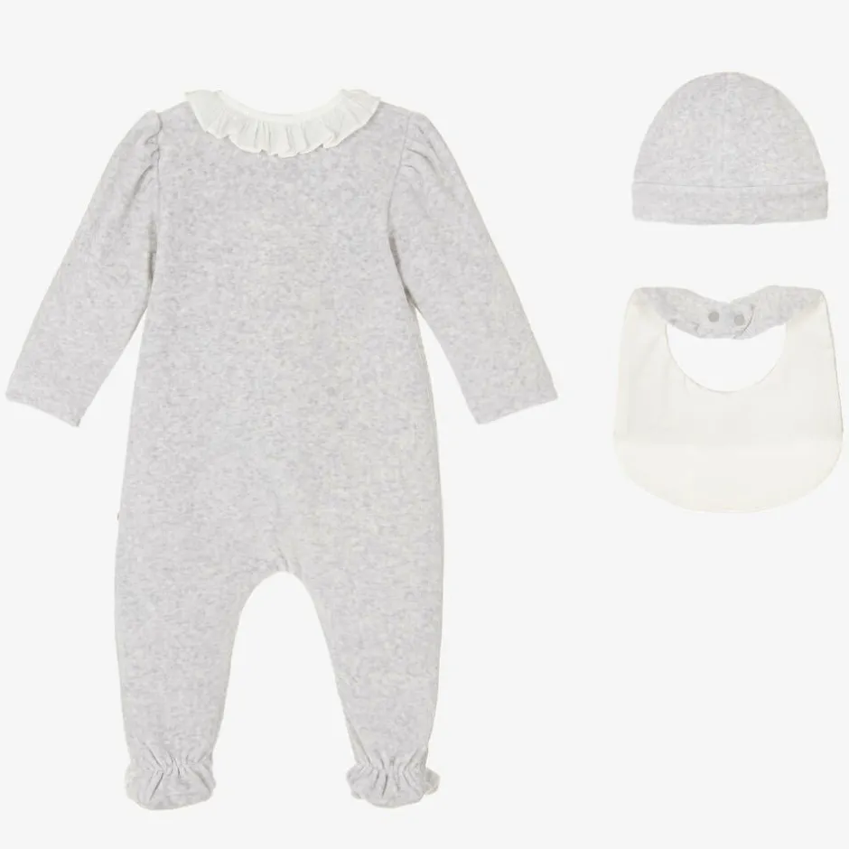 Paz Rodríguez Girls Grey Velour Babygrow Set Sale