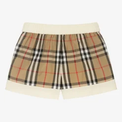 Burberry Girls Ivory & Beige Checked Shorts Online