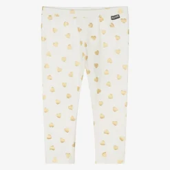Moschino Baby Girls Ivory & Gold Heart Cotton Leggings Outlet