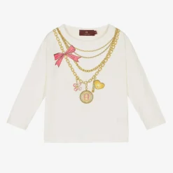 AIGNER Girls Ivory & Gold Necklace Cotton Top Hot