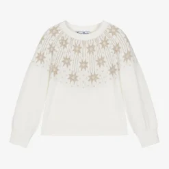 Tartine et Chocolat Girls Ivory & Gold Star Wool Sweater Clearance
