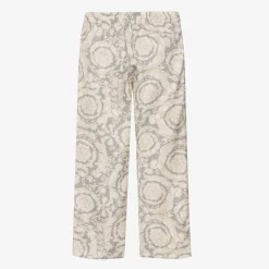 Versace Girls Ivory & Grey Silk Barocco Trousers Online