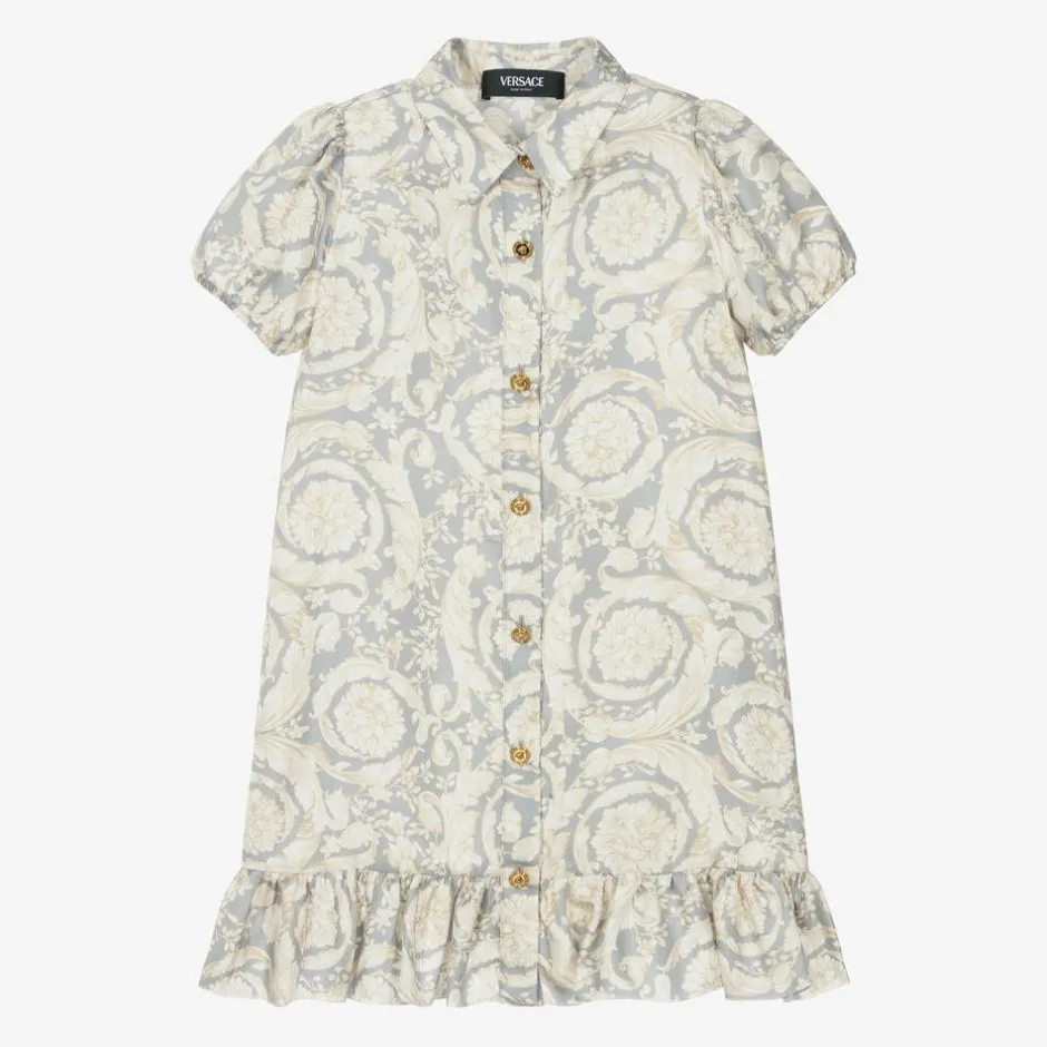 Versace Girls Ivory & Grey Silk Barocco Dress Best