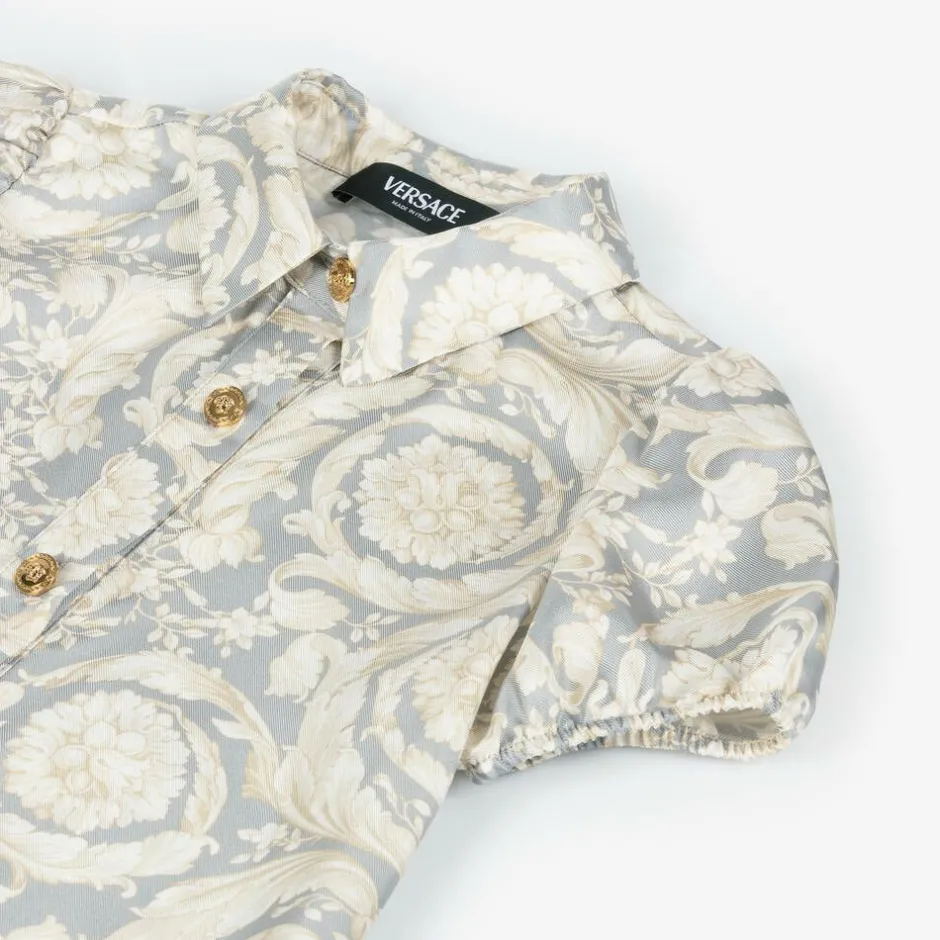 Versace Girls Ivory & Grey Silk Barocco Dress Best
