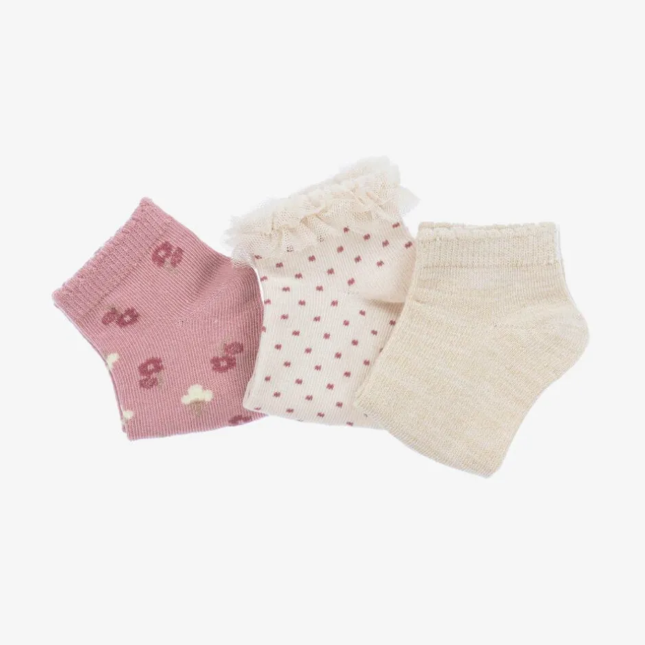 Mayoral Girls Ivory & Pink Cotton Socks (3 Pack) Sale