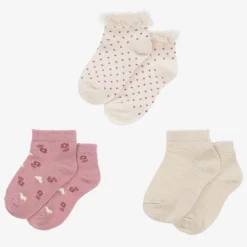 Mayoral Girls Ivory & Pink Cotton Socks (3 Pack) Sale