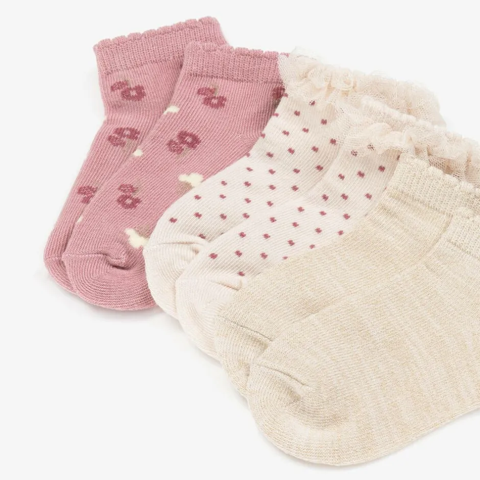 Mayoral Girls Ivory & Pink Cotton Socks (3 Pack) Sale