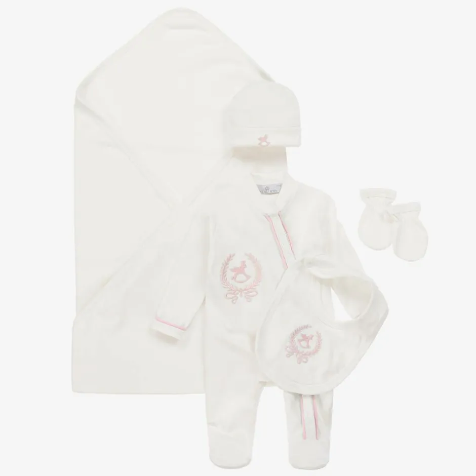 Beau KiD Girls Ivory & Pink Cotton Babysuit Set