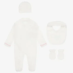 Beau KiD Girls Ivory & Pink Cotton Babysuit Set