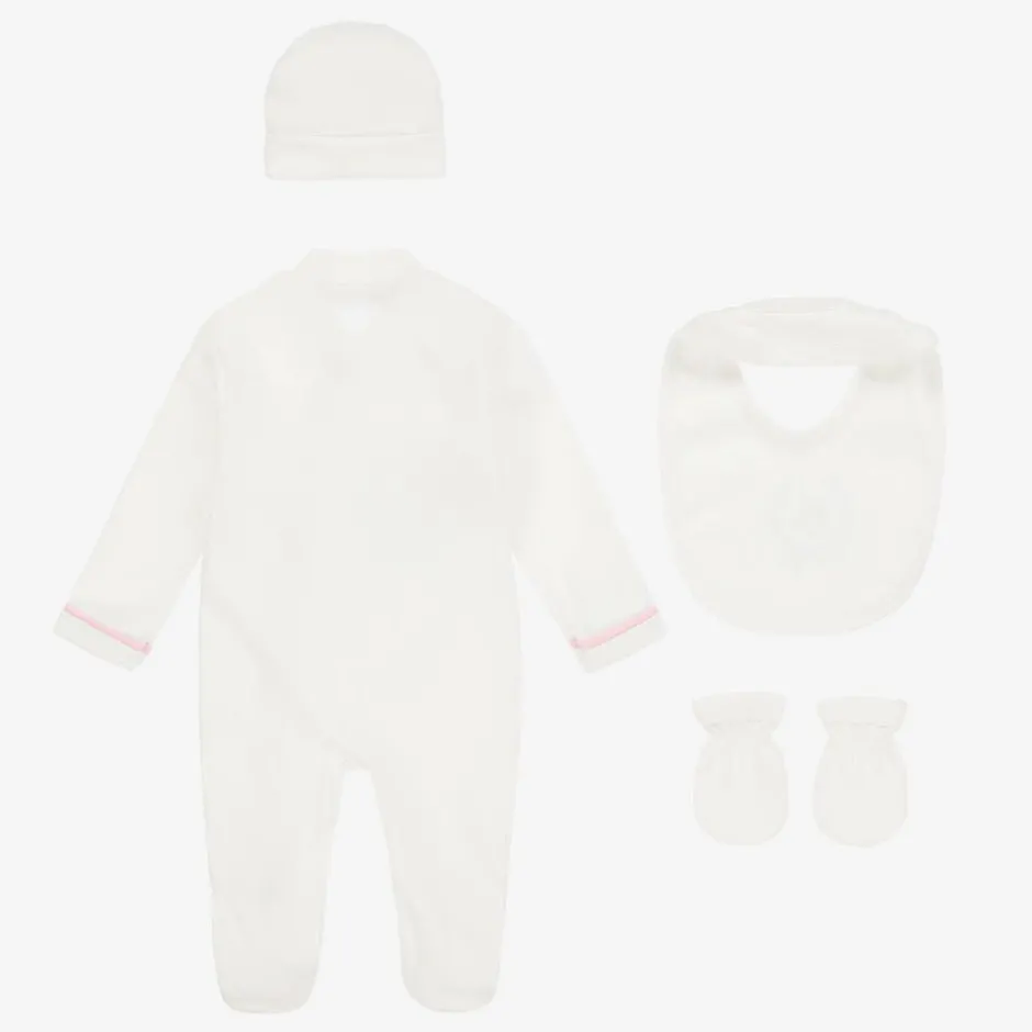 Beau KiD Girls Ivory & Pink Cotton Babysuit Set