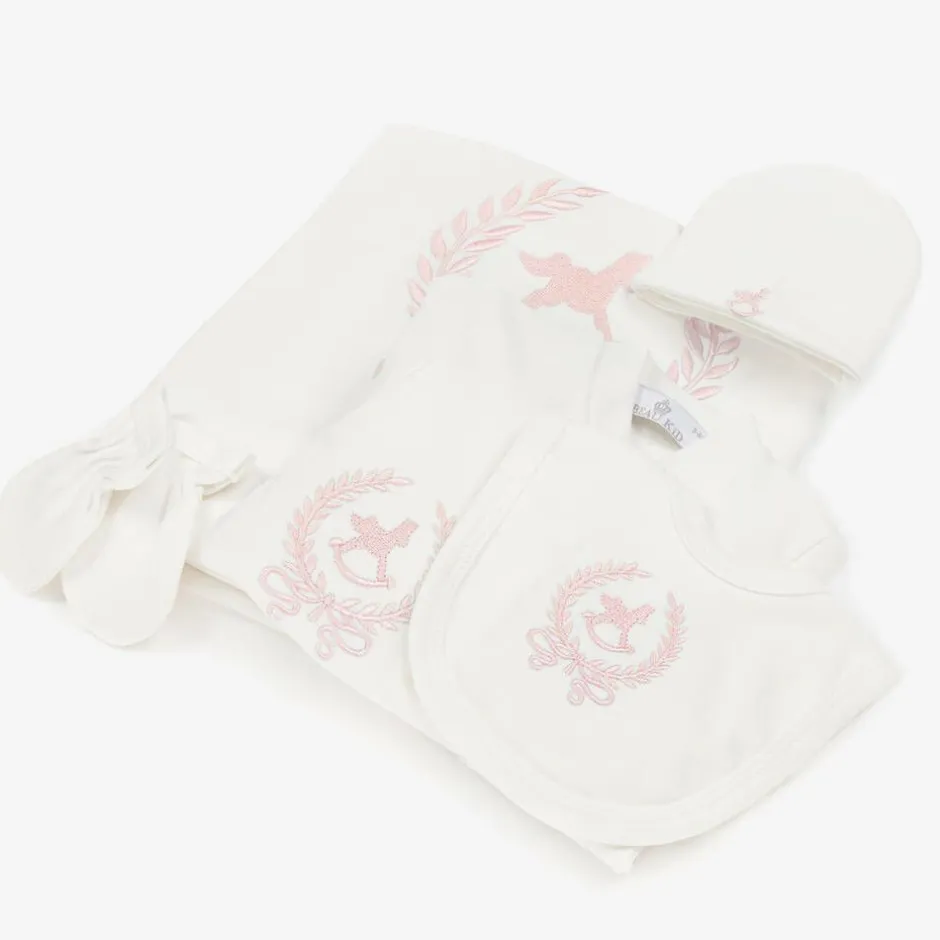 Beau KiD Girls Ivory & Pink Cotton Babysuit Set