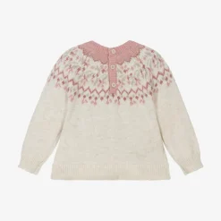 Mayoral Girls Ivory & Pink Fair Isle Sweater Discount