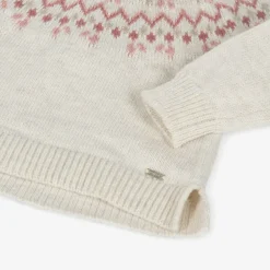 Mayoral Girls Ivory & Pink Fair Isle Sweater Discount